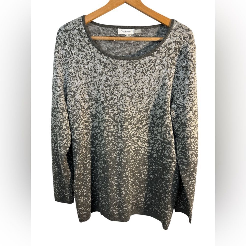 Calvin Klein Metallic Ombre Silver Black Tunic Sweater size Large cozy Holiday